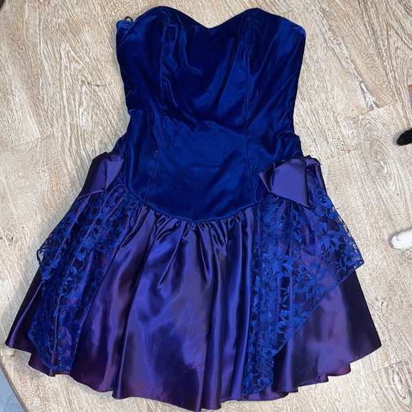 Velvet and satin mix Vintage 80s 90s prom sleeveless Dress with bow lace small - Picture 1 of 5